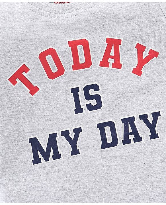 Babyhug Cotton Knit Half Sleeves Soccer & Text Printed T-Shirt - Grey & Blue