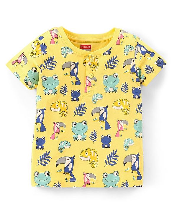 Babyhug Cotton Half Sleeves T-Shirt Animal Print - Yellow