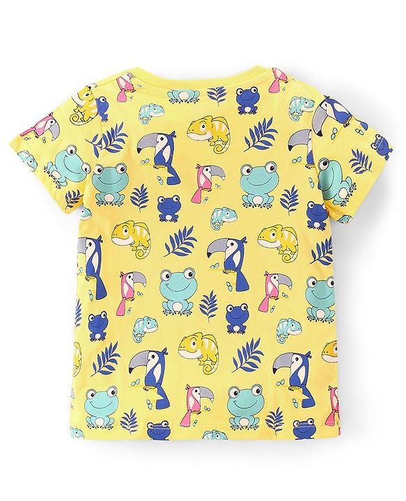 Babyhug Cotton Half Sleeves T-Shirt Animal Print - Yellow