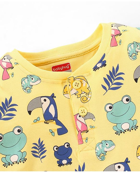 Babyhug Cotton Half Sleeves T-Shirt Animal Print - Yellow