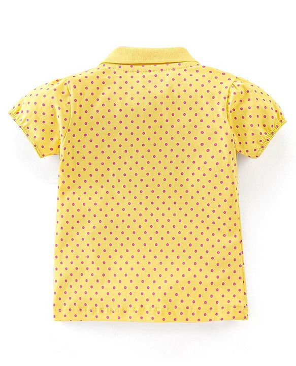 Babyhug Cotton Half Sleeves Polo Tee with Cherry Print & Frill Detailing - Yellow