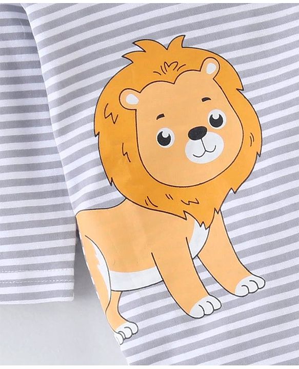 Babyhug Cotton Full Sleeves Sleep Suit Lion & Stripes Print- Lavender & White