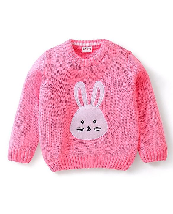 Babyhug Full Sleeves Pullover Sweater with Bunny Design - Pink