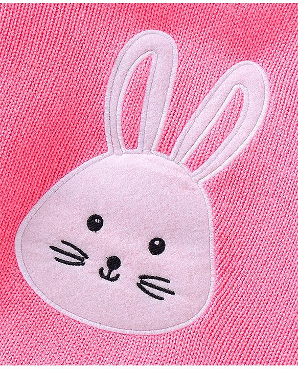 Babyhug Full Sleeves Pullover Sweater with Bunny Design - Pink