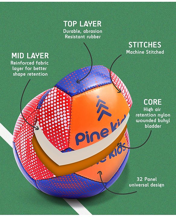 Pine Kids Junior Size -2 Football - Multi Colour | High-Quality Stitched Soccer Ball for Boys & Girls | Ideal for Training, Match Play & Practice