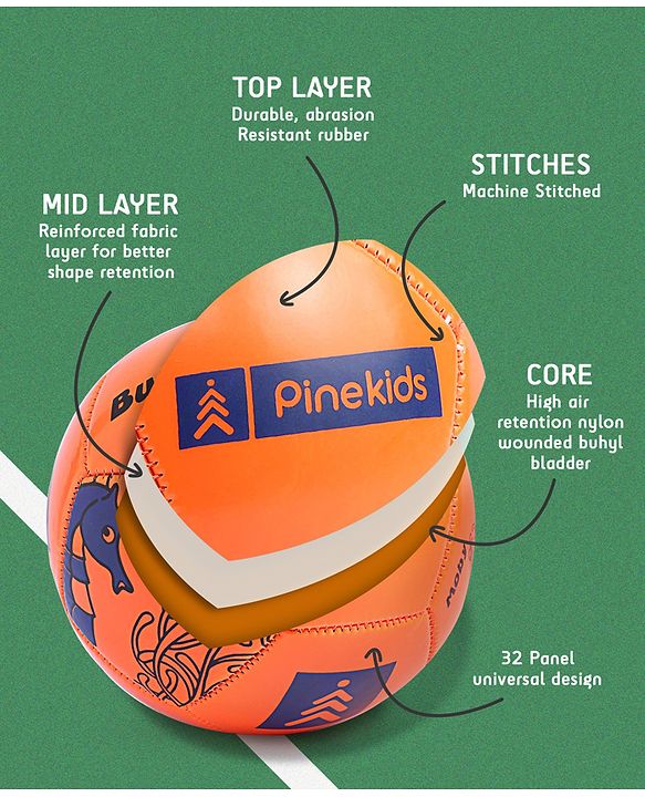 Pine Kids Junior Size - 2 Football - Orange | Durable | High-Quality Stitched Soccer Ball for Boys & Girls | Ideal for Training, Match Play & Practice