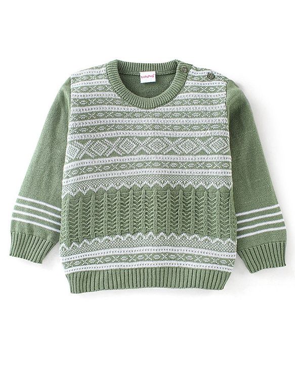 Babyhug Knitted Full Sleeves Baby Sweater Set Cable Knit Design - Green