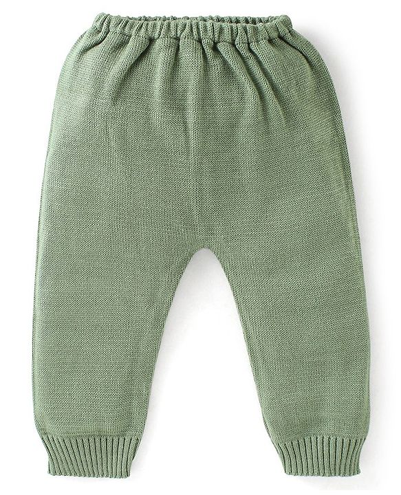 Babyhug Knitted Full Sleeves Baby Sweater Set Cable Knit Design - Green