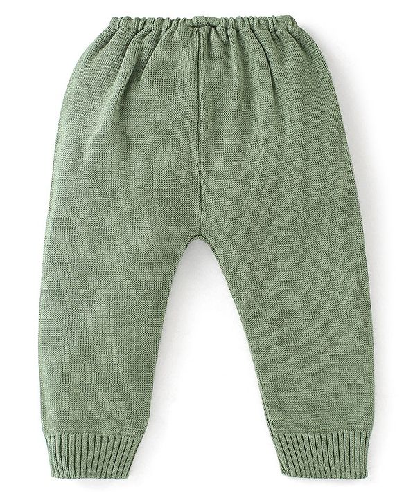 Babyhug Knitted Full Sleeves Baby Sweater Set Cable Knit Design - Green