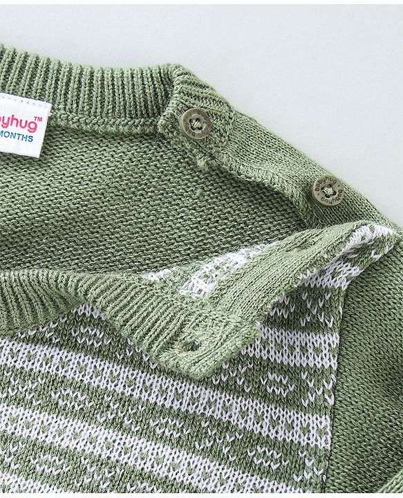 Babyhug Knitted Full Sleeves Baby Sweater Set Cable Knit Design - Green
