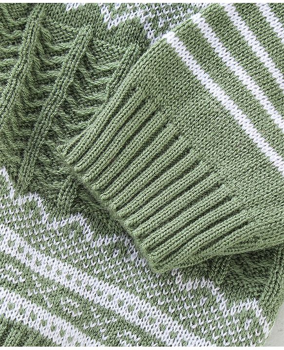 Babyhug Knitted Full Sleeves Baby Sweater Set Cable Knit Design - Green