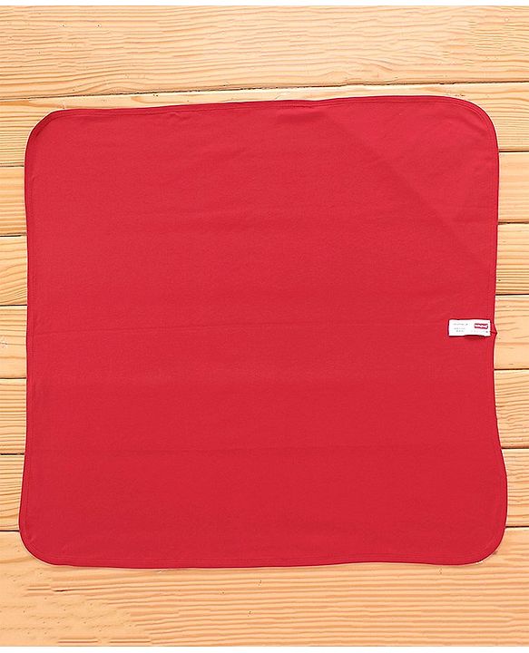 Babyhug Unicorn Embroidered Cotton Knit Hooded Wrapper- Red