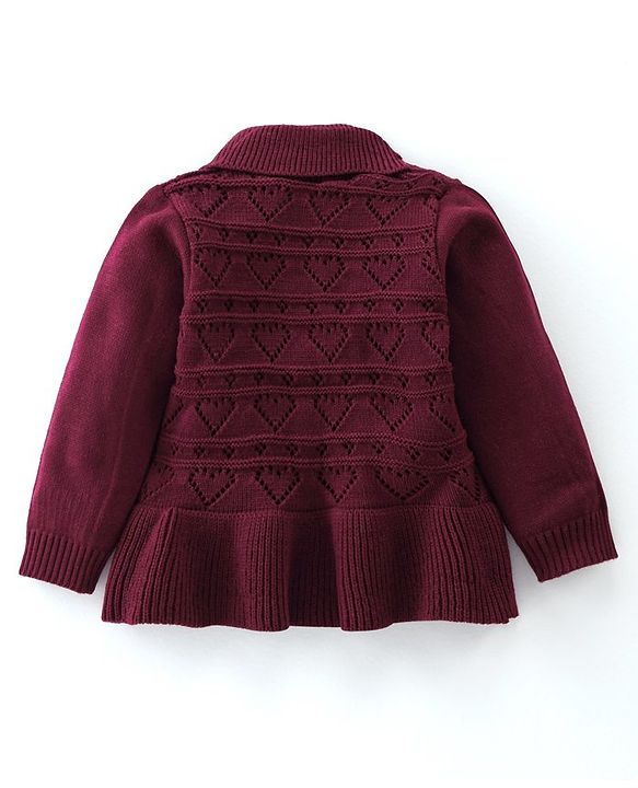 Babyhug Knit Full Sleeves Sweater Heart Design Set - Purple