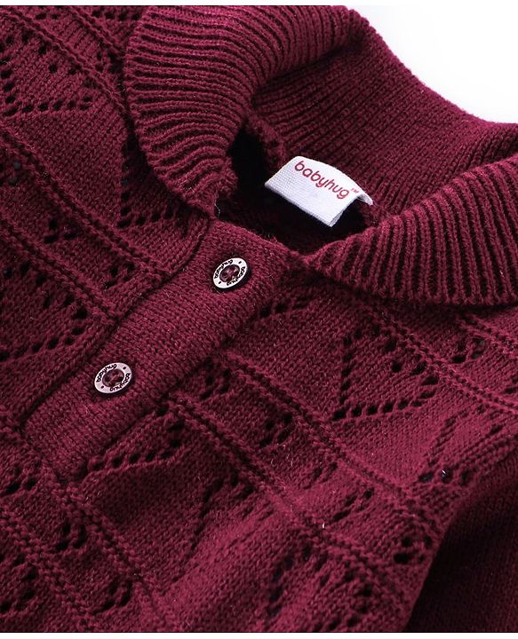 Babyhug Knit Full Sleeves Sweater Heart Design Set - Purple