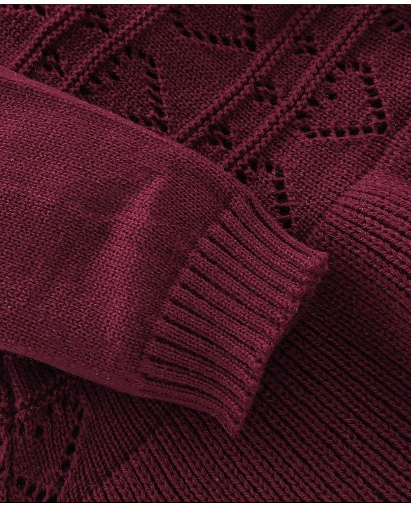 Babyhug Knit Full Sleeves Sweater Heart Design Set - Purple