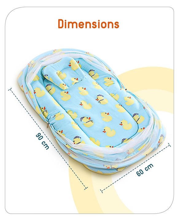 Babyhug Cotton Bedding Set with Mosquito Net Duck Print- Blue