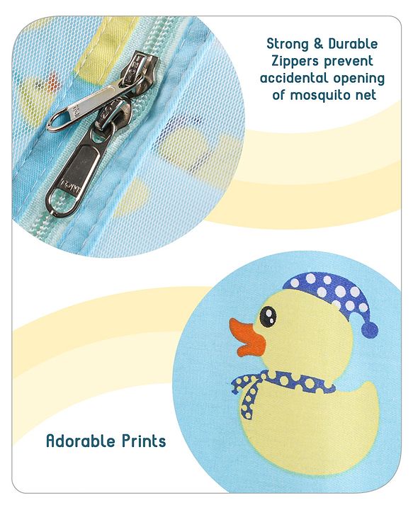 Babyhug Cotton Bedding Set with Mosquito Net Duck Print- Blue