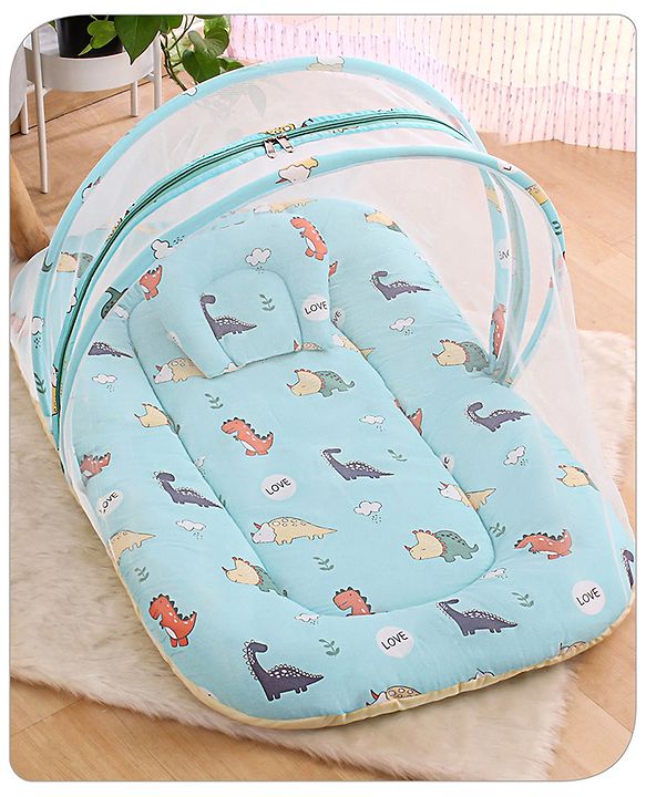 Babyhug Cotton Bedding Set with Mosquito Net Duck Print- Blue