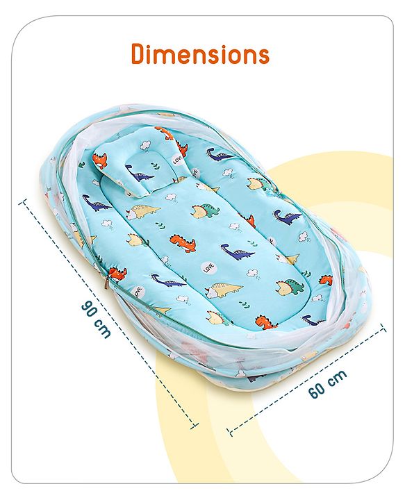 Babyhug Cotton Bedding Set with Mosquito Net Duck Print- Blue