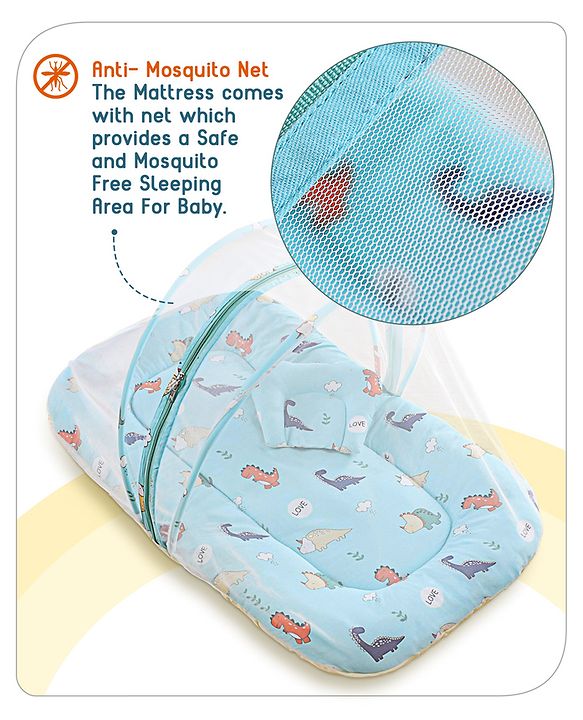 Babyhug Cotton Bedding Set with Mosquito Net Duck Print- Blue