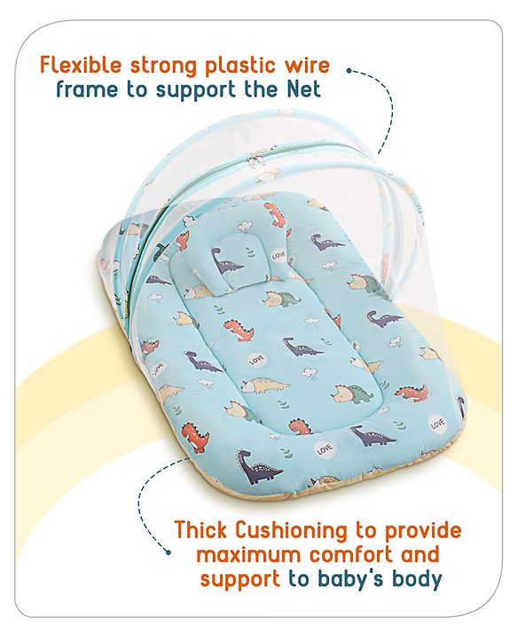 Babyhug Cotton Bedding Set with Mosquito Net Duck Print- Blue
