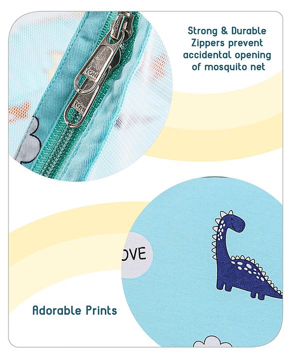 Babyhug Cotton Bedding Set with Mosquito Net Duck Print- Blue