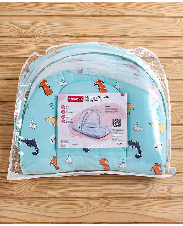 Babyhug Cotton Bedding Set with Mosquito Net Duck Print- Blue