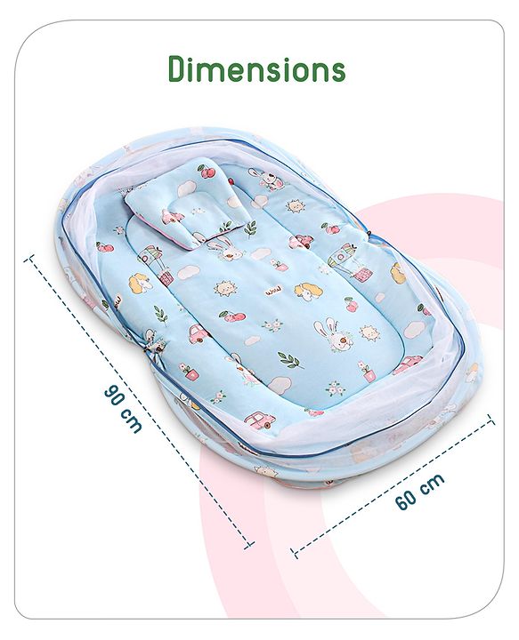 Babyhug Cotton Bedding Set with Mosquito Net Duck Print- Blue