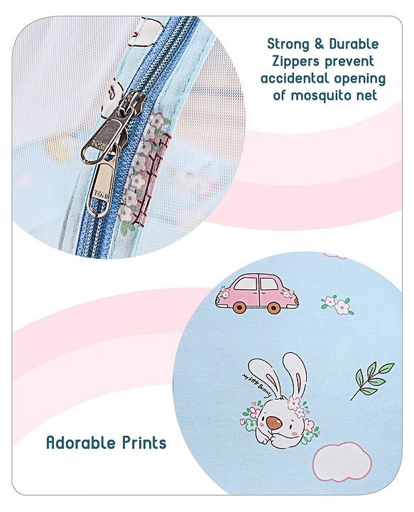 Babyhug Cotton Bedding Set with Mosquito Net Duck Print- Blue