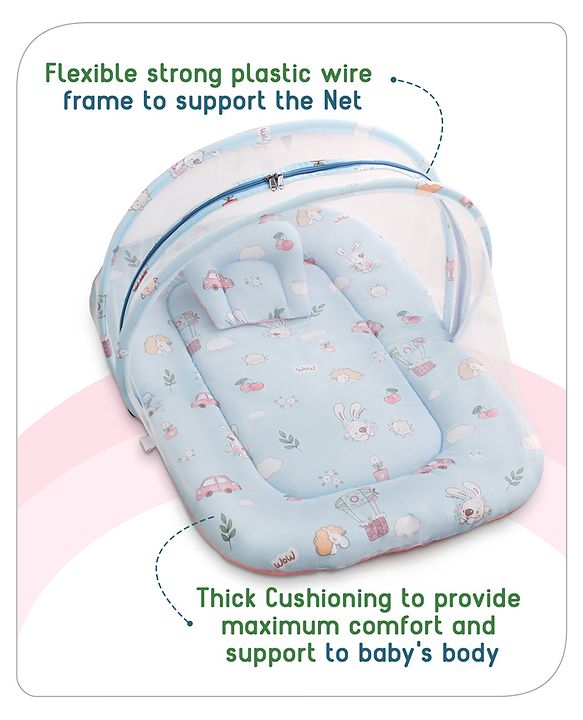 Babyhug Cotton Bedding Set with Mosquito Net Duck Print- Blue