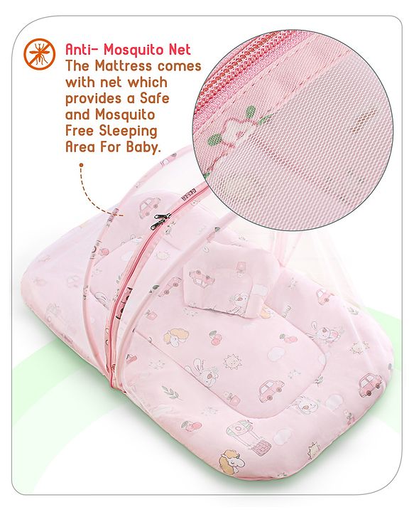 Babyhug Cotton Bedding Set with Mosquito Net Duck Print- Blue