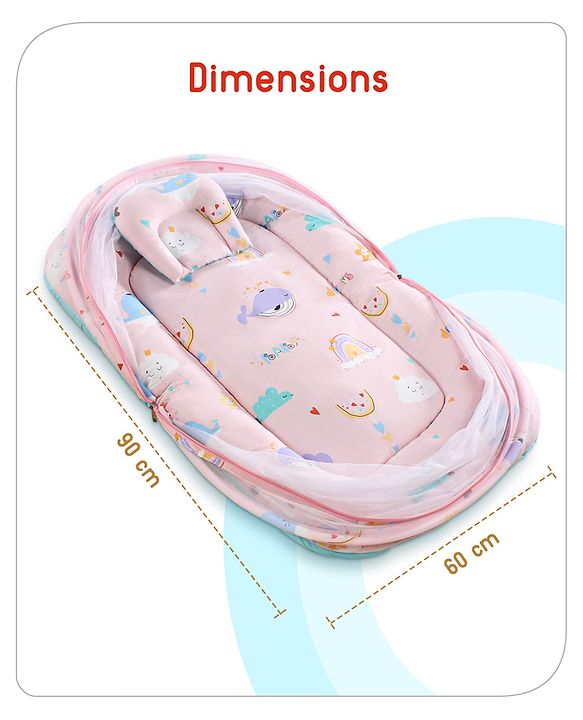 Babyhug Cotton Bedding Set with Mosquito Net Duck Print- Blue