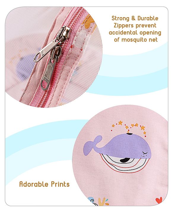 Babyhug Cotton Bedding Set with Mosquito Net Duck Print- Blue