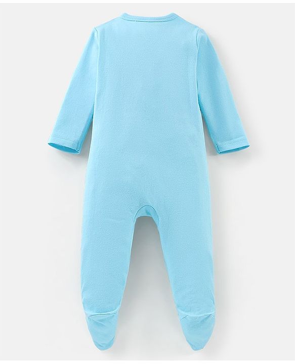 Babyhug Cotton Knit Full Sleeves Footed Sleep Suits Stripes & Dino Print Pack of 3 - Blue White & Orange