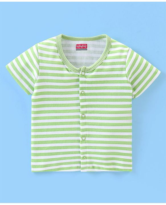 Babyhug 100% Cotton Interlock Knit Half Sleeves Front Open Vests Striped & Animal Print Pack Of 3 - Green White & Blue