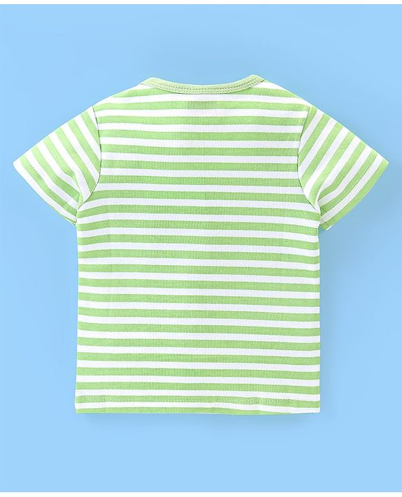 Babyhug 100% Cotton Interlock Knit Half Sleeves Front Open Vests Striped & Animal Print Pack Of 3 - Green White & Blue