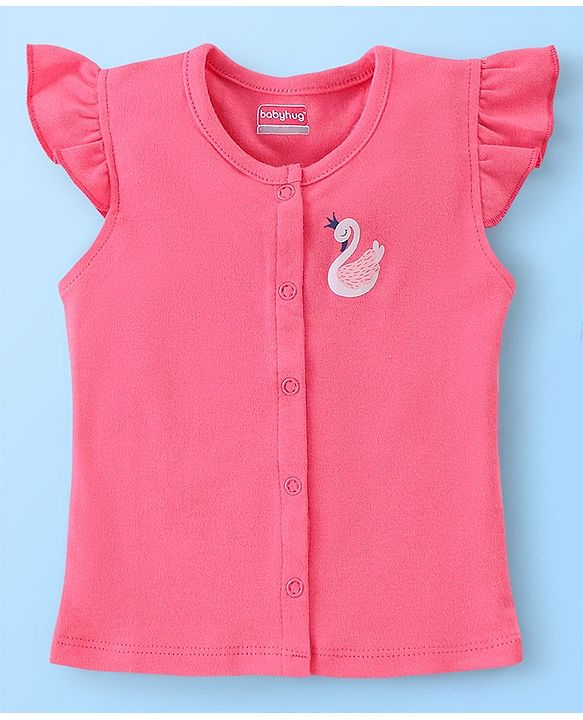 Babyhug 100% Cotton Frill Sleeves Front Open Vests Floral & Castle Print Pack of 3- Pink & Yellow