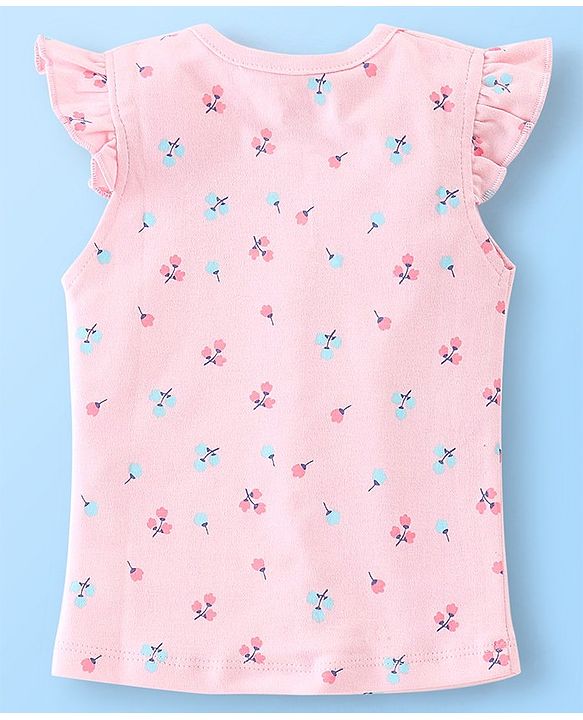Babyhug 100% Cotton Frill Sleeves Front Open Vests Floral & Castle Print Pack of 3- Pink & Yellow
