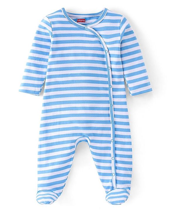 Babyhug Cotton Knit Full Sleeves Footed Sleepsuit with Panda Print Pack of 3 - Blue & Green