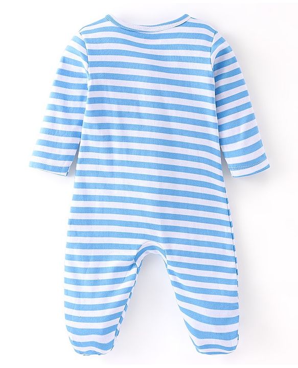 Babyhug Cotton Knit Full Sleeves Footed Sleepsuit with Panda Print Pack of 3 - Blue & Green