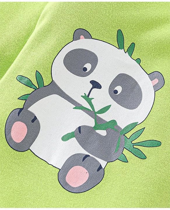 Babyhug Cotton Knit Full Sleeves Footed Sleepsuit with Panda Print Pack of 3 - Blue & Green