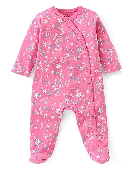 Babyhug Cotton Interlock Knit Full Sleeves Sleep Suit Floral Print Pack of 3 - Multicolor