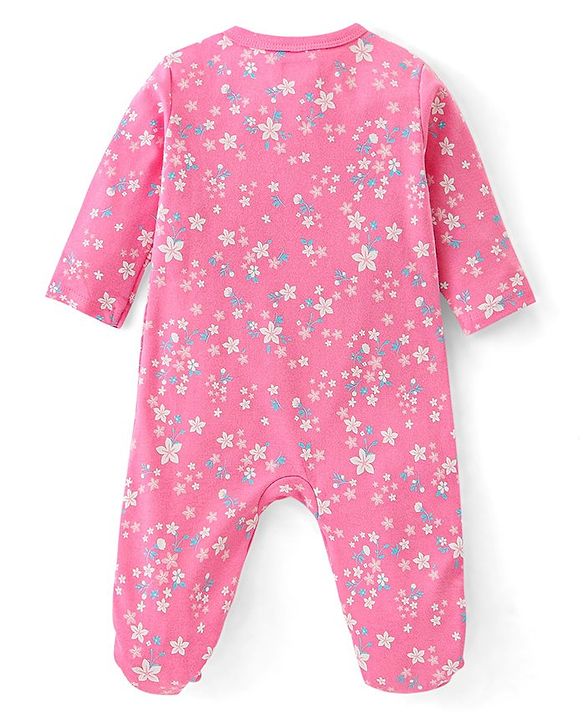 Babyhug Cotton Interlock Knit Full Sleeves Sleep Suit Floral Print Pack of 3 - Multicolor