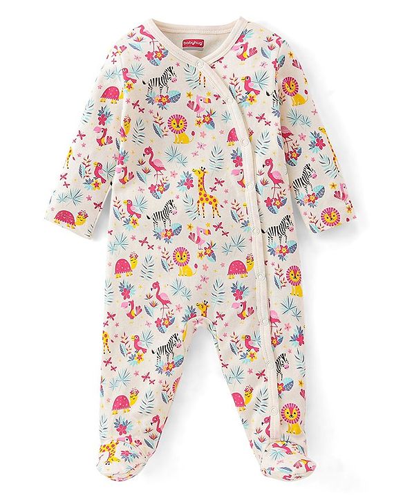 Babyhug Cotton Interlock Knit Full Sleeves Sleep Suit Floral Print Pack of 3 - Multicolor