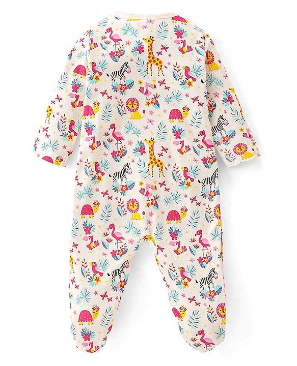 Babyhug Cotton Interlock Knit Full Sleeves Sleep Suit Floral Print Pack of 3 - Multicolor