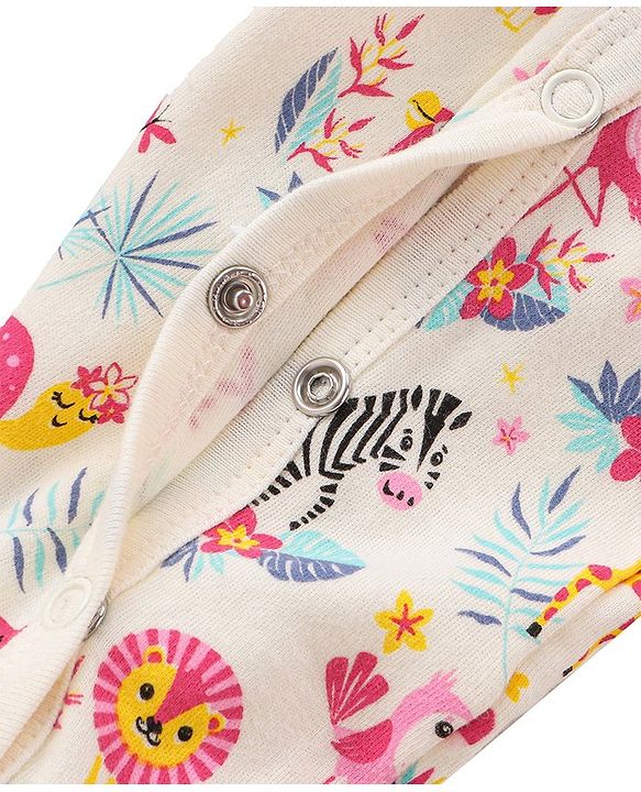 Babyhug Cotton Interlock Knit Full Sleeves Sleep Suit Floral Print Pack of 3 - Multicolor