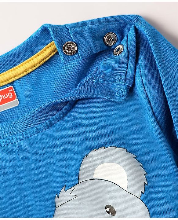 Babyhug 100% Cotton Knit Full Sleeves Lion & Koala Bear Printed T-Shirt & Lounge Pant Set - Blue & Yellow