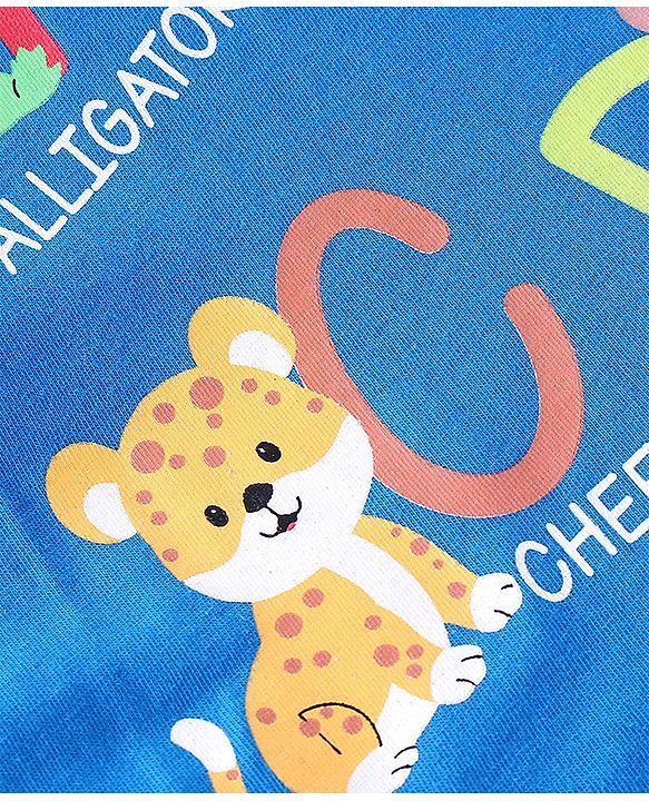 Babyhug Cotton Knit Full Sleeves Wild Animals Printed T-Shirt & Lounge Pant Set - Blue & White Melange