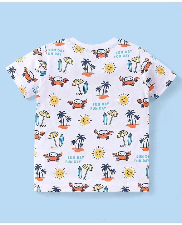 Babyhug Cotton Half Sleeves T-Shirt Stripes & Beach Print Pack of 3- Blue & White