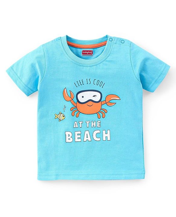 Babyhug Cotton Half Sleeves T-Shirt Stripes & Beach Print Pack of 3- Blue & White